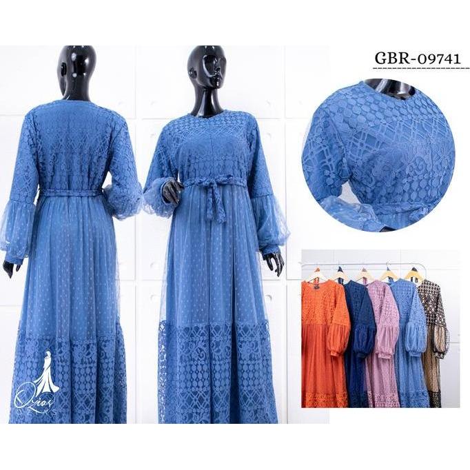 Gamis Ozias Brokat Fimela 09741 Ld 105 & Ld 120 I Gamis Tangan Balon I Gamis Kondangan Busui Friendl