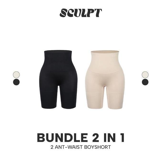 Kirimlangsung- Bundle Sculpt 2 Ant-Waist Boyshort Korset Perut Boxer Seamless Wanita