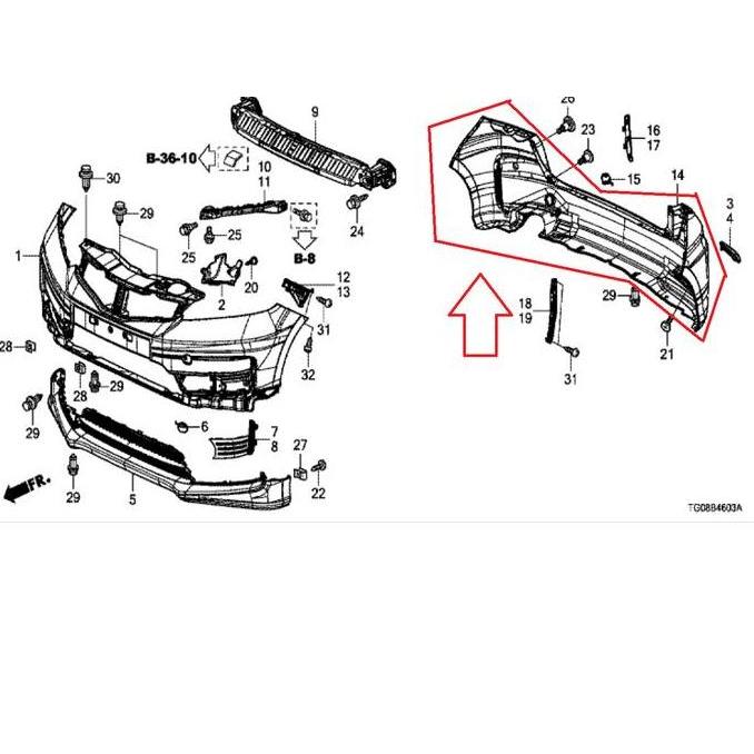 Bumper Bemper Belakang Honda Jazz Rs Gen 2 Facelift 2012-2013 Original
