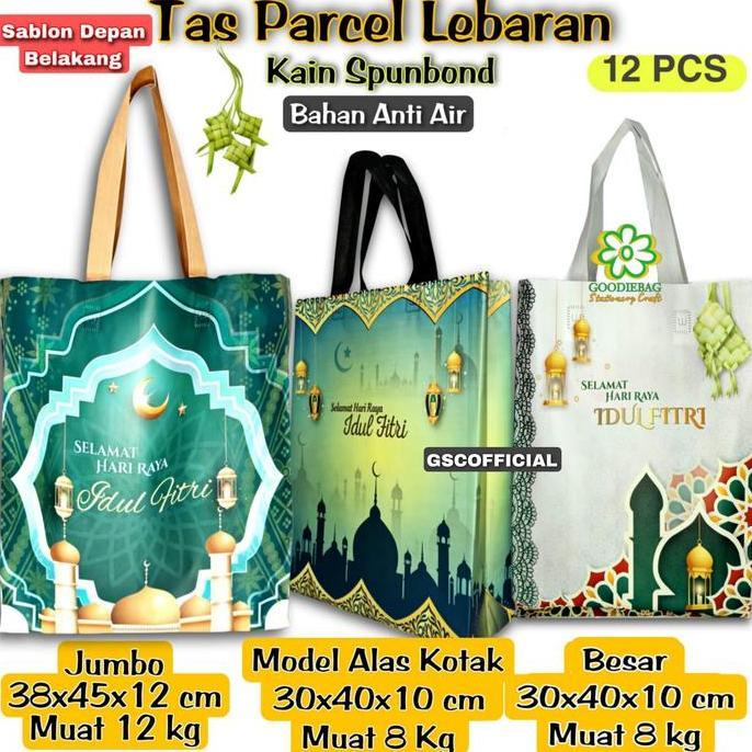 Yoiyouu- Lusinan Goodie Bag Tas Kain Spunbond Motif Lebaran Idul Fitri Ukuran 35X46X12 38X45X10 30X4