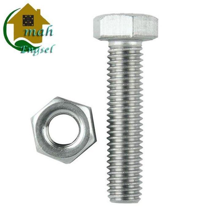 Ready Baut Mur Ukuran 8mm panjang M8 x 80-150mm White Mur segi 6 (10 pcs)