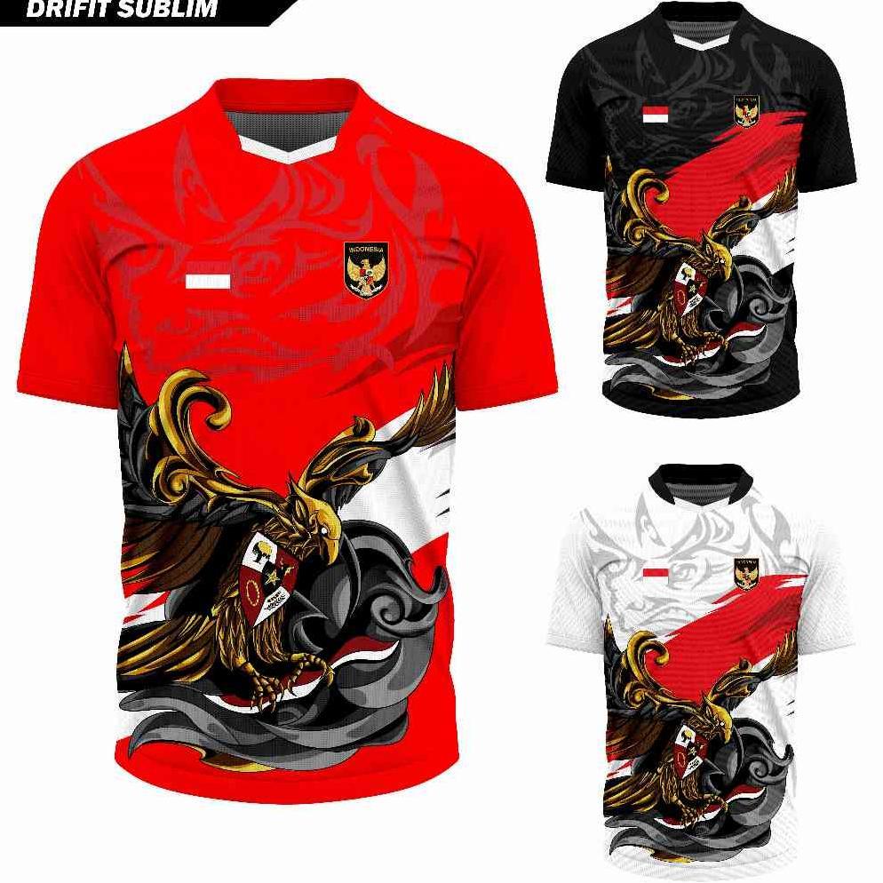 BESTPROMO Jersey Olahraga Garuda Merah Putih Baju Futsal Kaos Voli Atasan Badminton Running