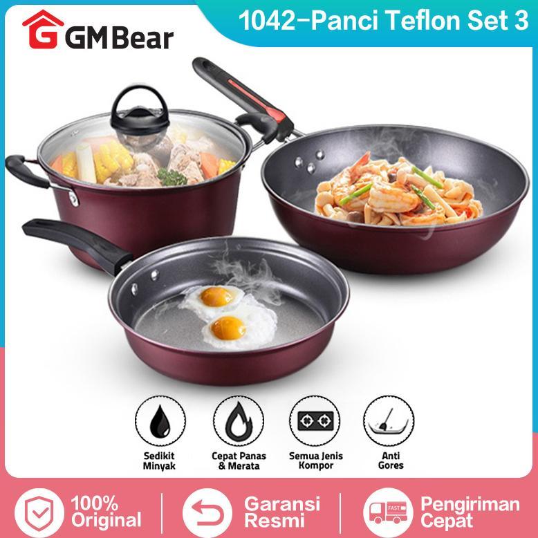 GM Bear Panci Wajan Set isi 3pcs 1042 - Arria Set Panci Penggorengan Panci Set