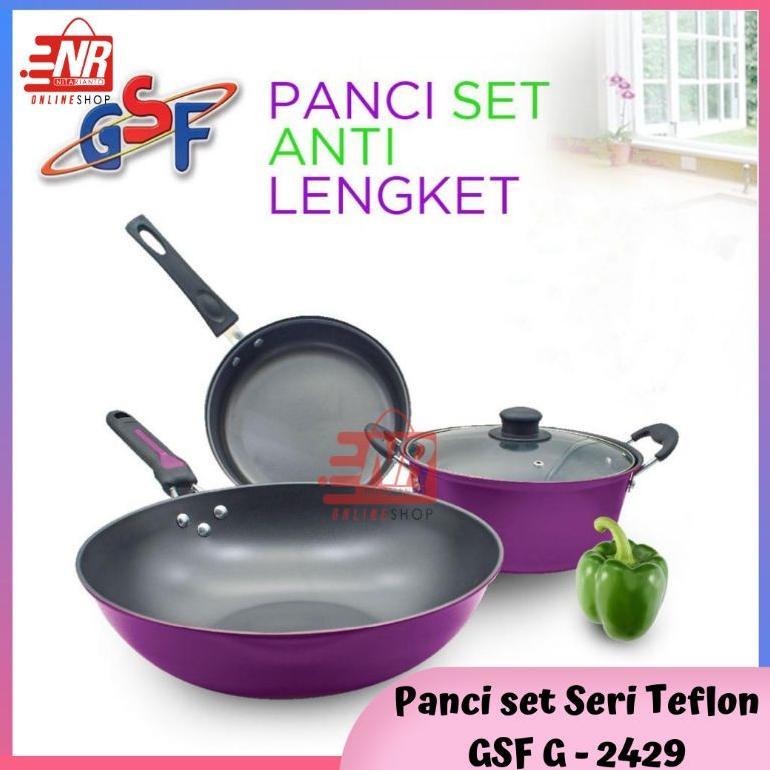 Panci set anti lengket / Panci set GSF G-2429 / Panci Wajan Set Penggorengan Non Stick Anti Lengket 
