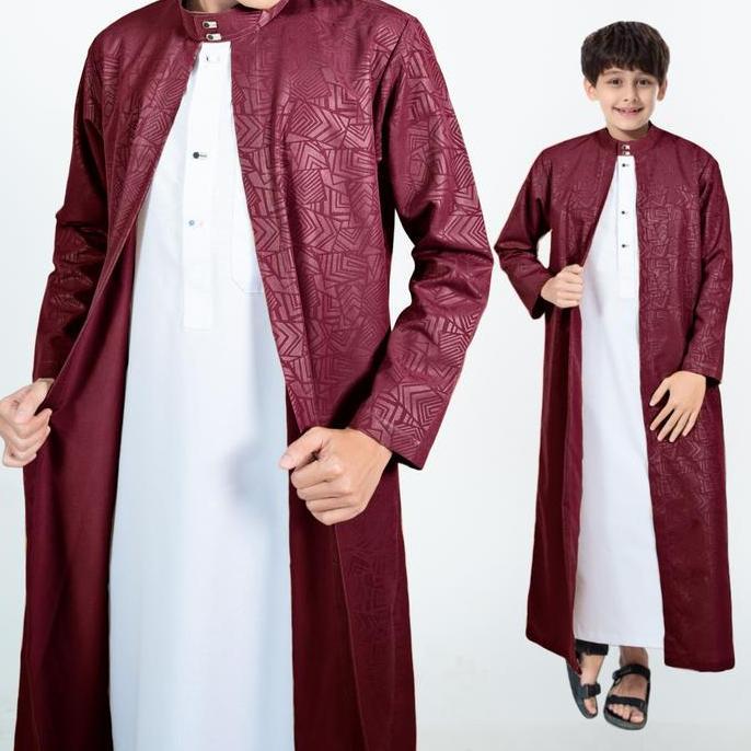 Jubah Luaran 2 In 1 Anak Laki-Laki Kain Embos Anti Gerah Gamis Madana Thobe Arab Mewah Elegant Kanci
