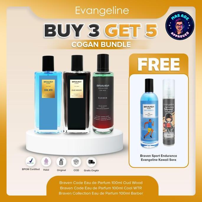Bytxi- Cogan Buy 3 Get 5Cowok Ganteng Bundle | Braven Eau De Parfum 100Ml - Cool Wtr - Barber - Oud 