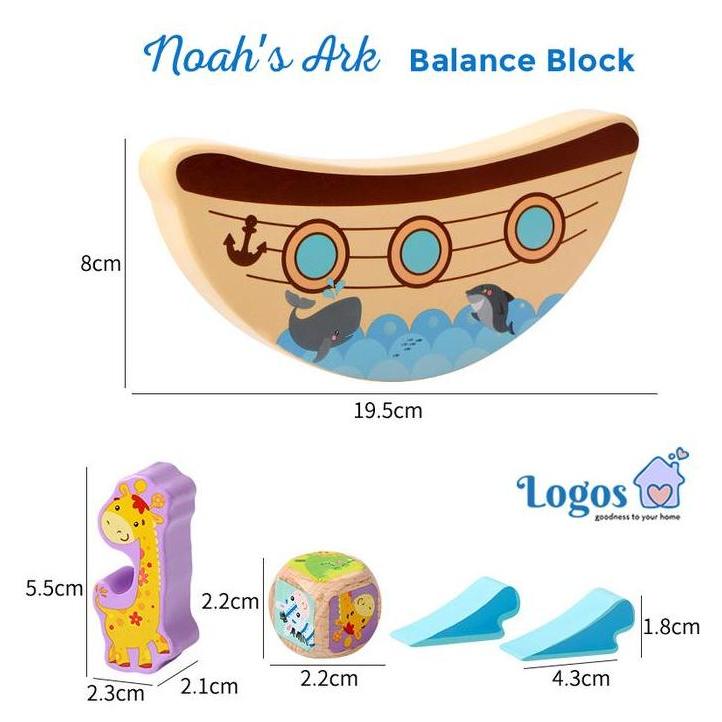 Toysficrim- Noah'S Ark Balance Block Animal Wooden Toy Mainan Edukasi Anak Moon