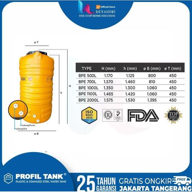 Spesial Harga Tangki Air, Tandon, Toren Air Hdpe Profil Tank Bpe 2000 Liter Original