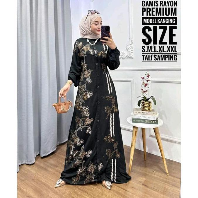 Gamis Twill Rayon Cap Malaman Premium Full Kancing Busui Friendly Panjang Motif