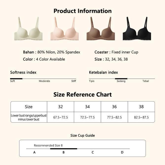 DF377 >> GOSO [Jakarta Spot] Premuim Bra Wanita Push Up Tanpa Kawat Cup 3/4 Busa Tipis Seamless Bh A