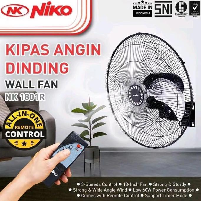 Niko Kipas Angin Dinding Besi + Remote 18 Inch / Wall Fan NKW 1801R