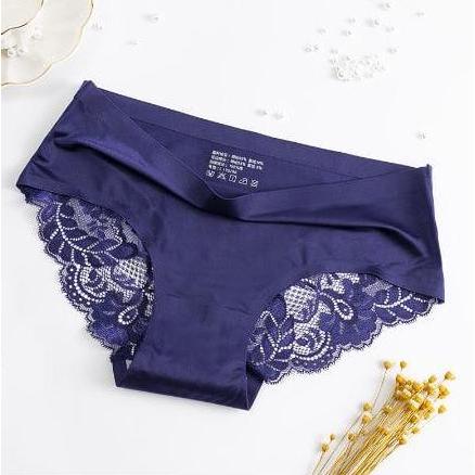 DR337 - Celana Dalam Brief Seamless Bahan Ice Silk Aksen Lace Sexy untuk Wanita Pendek Motif Cd Seam