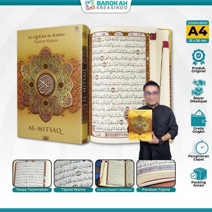 Termurah / Hot Sale Al Quran Al-Mitsaq A4 Tajwid Warna Non Terjemah Alquran Tanpa Terjemahan Tajwid 