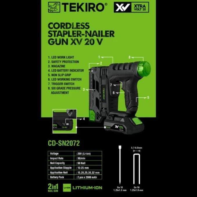 Tekiro staples tembak elektrik 20V cordless stapler nailer Gun XV 20V
