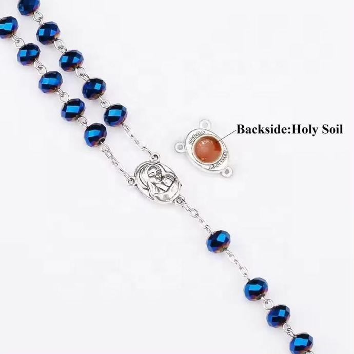 Kalung Rosario Biru Kristal - Kalung Rosario Katolik - Rosario Katolik Premium LS