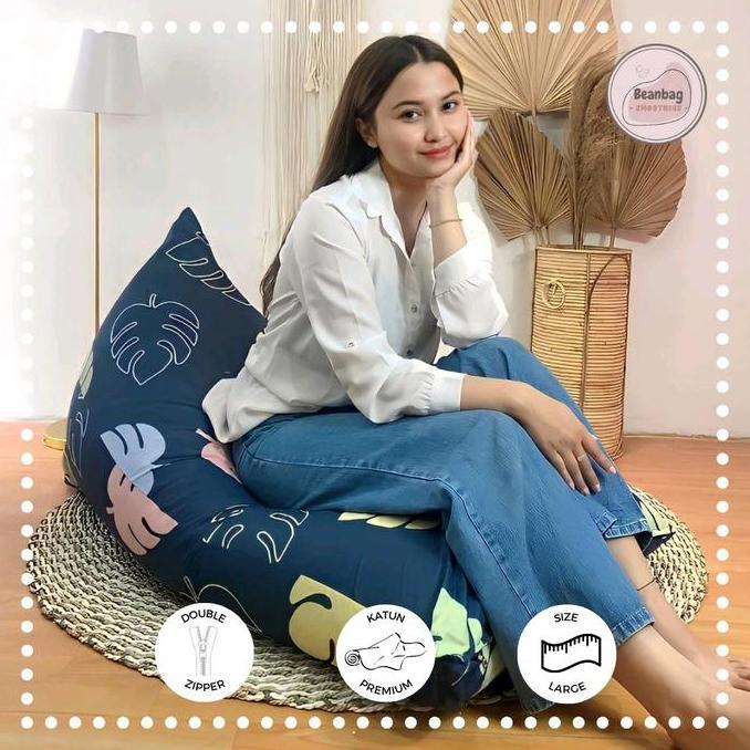 Bean bag triangle plus isi motif Leaf Navy size dewasa - beanbag murah berkualitas Sofa Furniture Mi