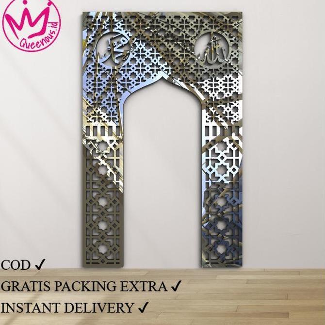Termurah / Hot Sale Akrilik Hiasan Dinding "Mihrab" Ornamen Masjid/Mushola Estetik Cantik Lafadz All