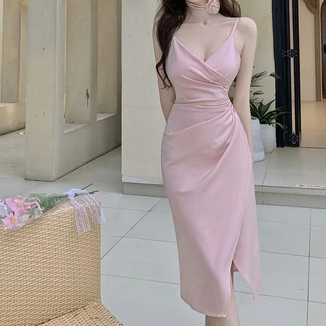 Ftx- 7843 Dress Putih Pas Body Tanpa Lengan Midi Dress Terbaru 2024 Big Size Pantai Prom Korean Dres