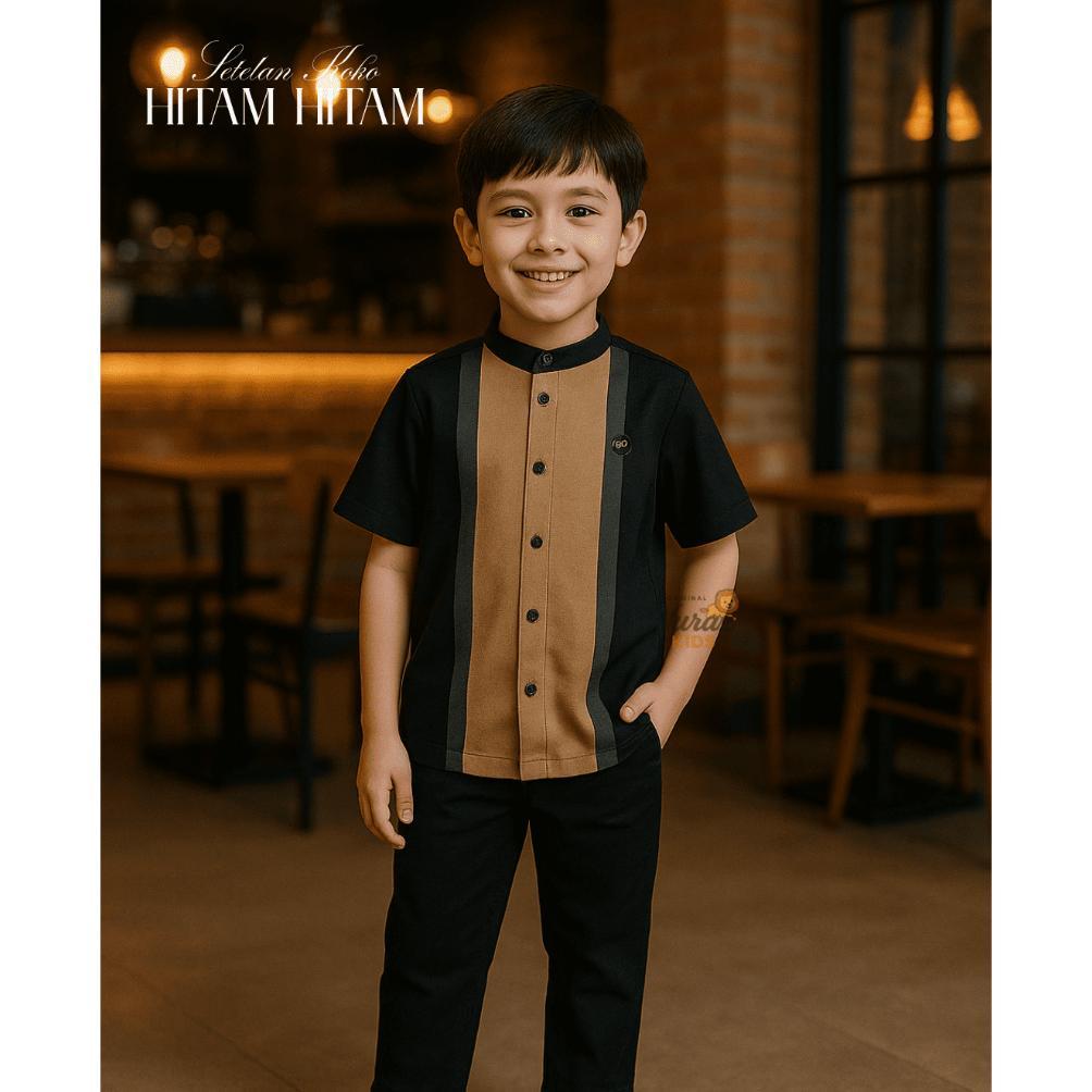 Discount Setelan Koko Polos Anak Laki-Laki Nuraz Kids | Celana Panjang Hitam/Putih | Usia 18Th