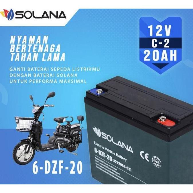 SOLANA / Baterai / Aki SEPEDA MOTOR LISTRIK 6DZM20/6DZF20/ 12V 20AH Siap Proses 