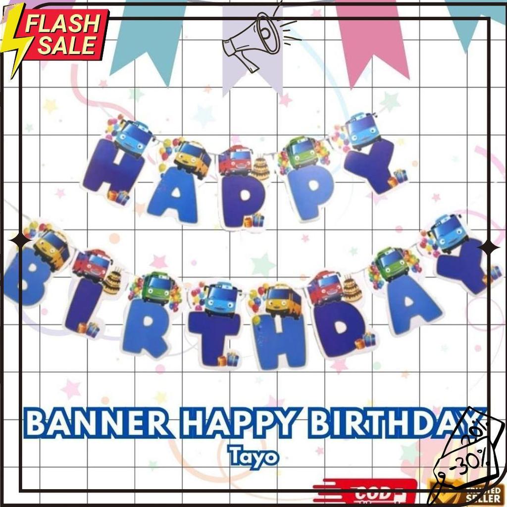 Banner Happy Birthday Karakter Anak | Dekorasi Ultah Cowok & Cewek Panjang 2 Meter Meledak