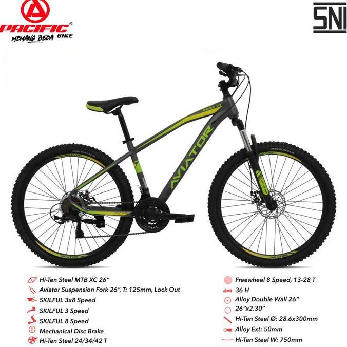 Terlaris Pacific Sepeda Gunung Remaja Dan Dewasa Mtb Aviator 2692 Xt Ukuran Ban 26"
