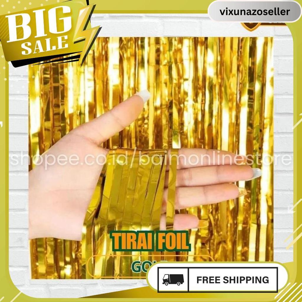 Tirai Foil Merah Putih Hijau Emas / Tirai Ulang Tahun Foil Curtain Import / Tirai Foil / Tirai Balon