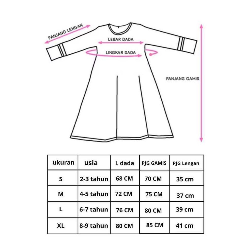 Awet Gamis Anak Jersey Inara Set Hijab Baju Muslim Perepuan 2-12 Tahun Pinggang Serut Tali Hidup Sam