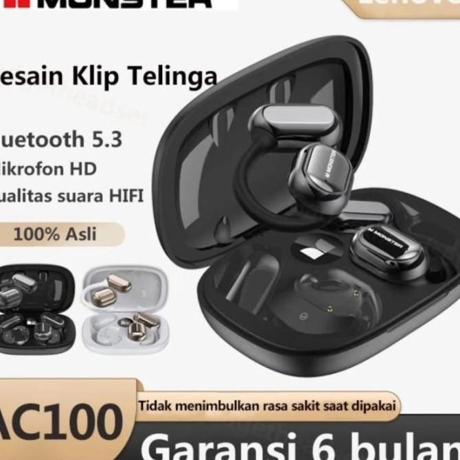 Tws Monster AC100 Earphone Headset Bluetooth 5.3 Ear Clip Original