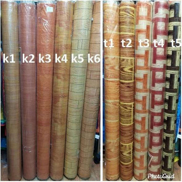 Karpet Lantai Plastik Vinyl Per Rol Motif Kayu Alas Taplak Meja Perlak