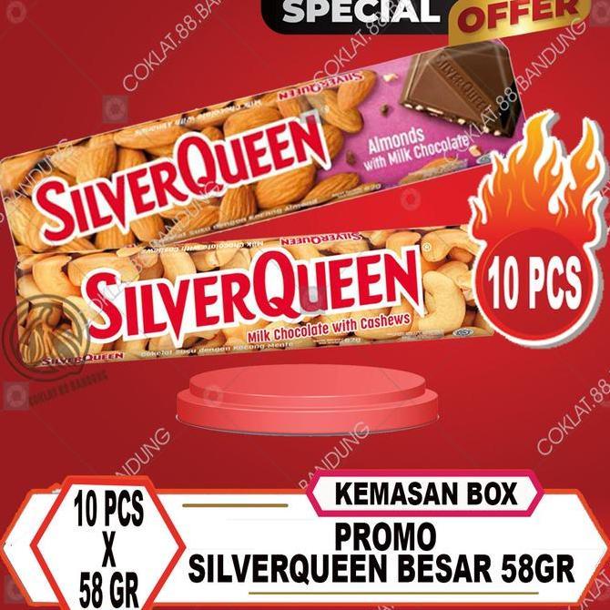 SilverQueen 55gr 1 Box Isi 10 Coklat Rasa Almond Mede, Kemasan Spesial 5 Pak @2pcs Coklat Makanan