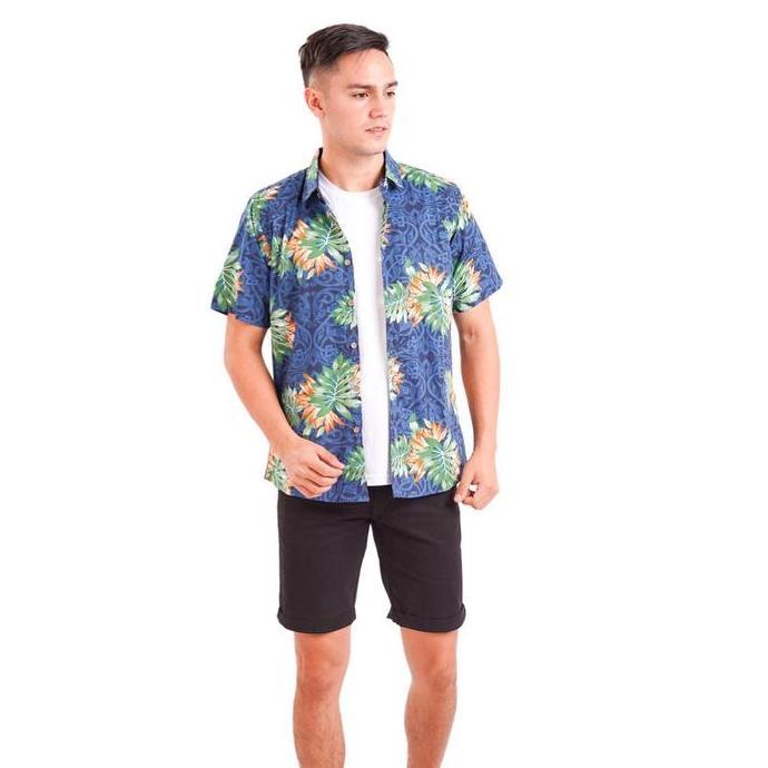 Redcliff Kemeja Pria Printing Floral Pendek Navy 6B0145W HM