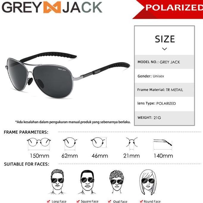 Ready Grey Jack Kacamata Sunglasses Polarized Model Aviator Tr+Metal 3088 | Original 100%