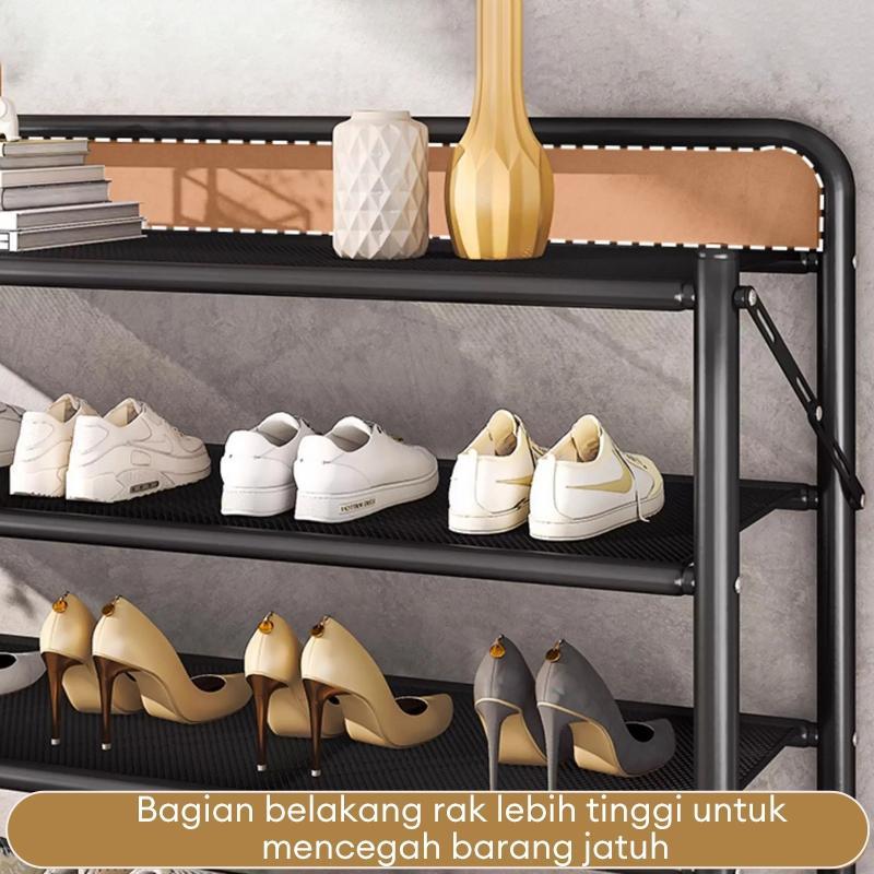 Rak Sepatu Lipat Stainless 3-6 Susun Rak Sandal Baja Karbon Rak Sepatu Penyimpanan Portable Kokoh