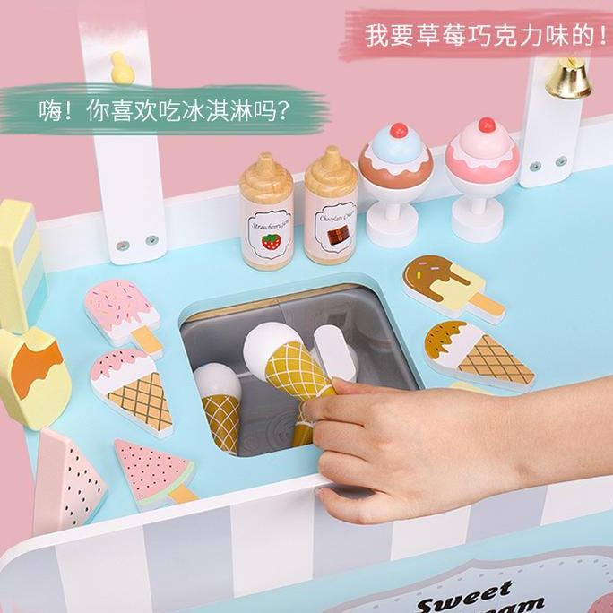 Wooden Ice Cream Cart mainan edukasi gerobak es krim dorong kayu anak PEM