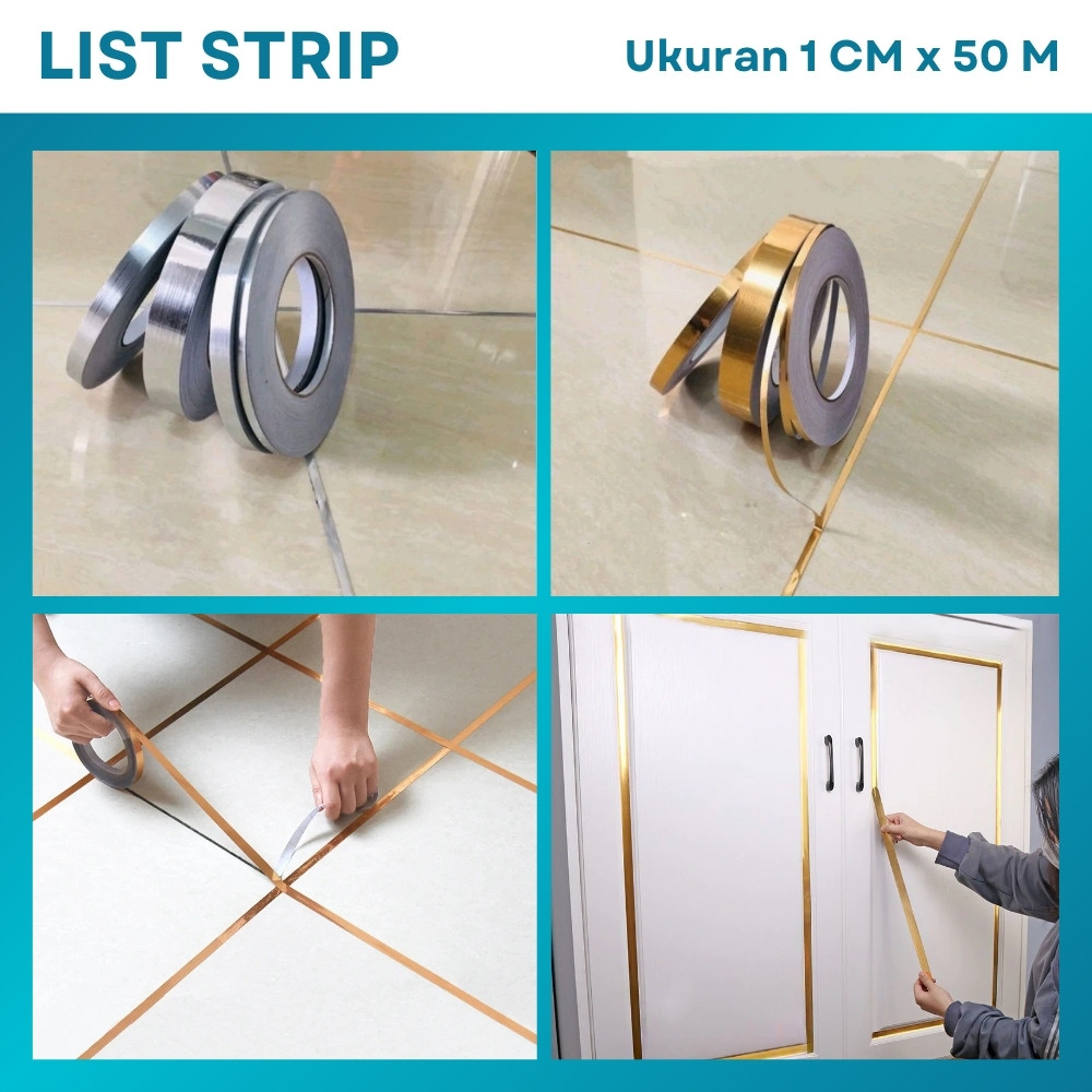 Sticker List Strip Dekorasi Pembatas Keramik Wall Lis Strip Plat Moulding Dinding UK 1 CM x 50 M
