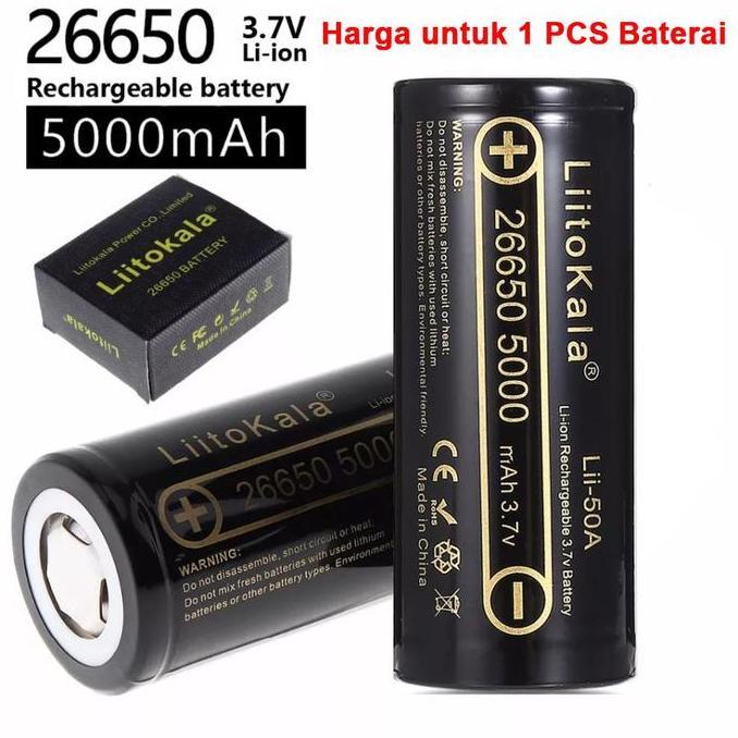Liitokala Lii-50A Baterai 26650 5000Mah 20A Authentic Li-Ion