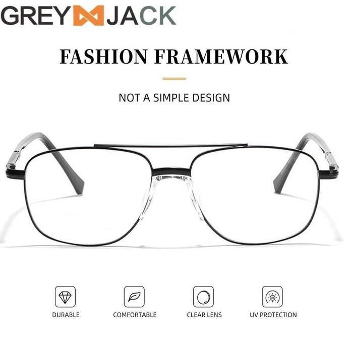 JALACA Grey Jack Kacamata Aviator Kotak Fashion Pria Wanita Bahan Metal Ringan dan Lentur Keren Bisa