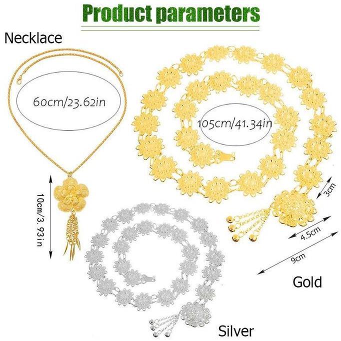 JALACA Ikat Pinggang Rantai Wanita Matahari Bulan Belt Rantai Metal Gold Silver Sabuk Etnik Vintage 