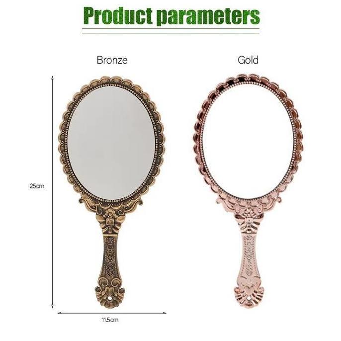 JALACA Cermin Genggam Vintage Motif Ukik - Cermin Makeup Portabel Bulat dengan Gagang Kayu Multifung
