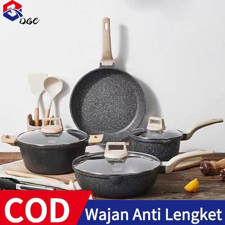 DGC Putih Granit Antilengket Peralatan Masak 7PCS Wajan Panci  Cookware Panci Set  Wajan Serbaguna
