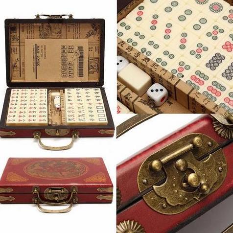 Set Mahjong Mini Portabel Retro Dengan Tempat Kotak Kayu Permainan Mahyong China Catur Cina HC