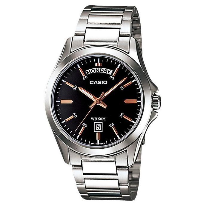 Jam Tangan Pria Analog Casio Standard MTP-1370D-1A2VDF MTP1370D MTP-1370D Black Dial Stainless Steel
