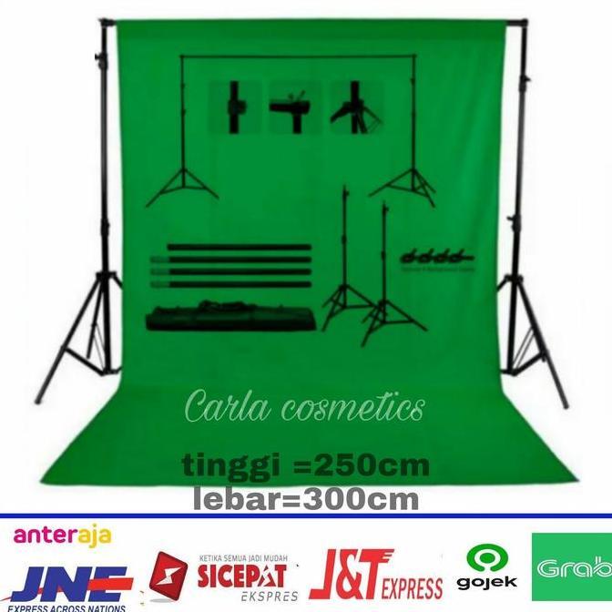 PAKET LENGKAP GREEN SCREEN(BACKGROUND HIJAU) 3X6M + STAND 250X300CM