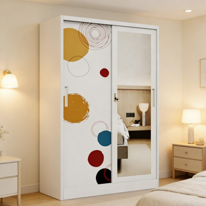 Lemari Pakaian Besi Sliding Cermin Jumbo AMAN BAYI, Anti Rayap  Bau  Free Formalin, Kuat & Awet