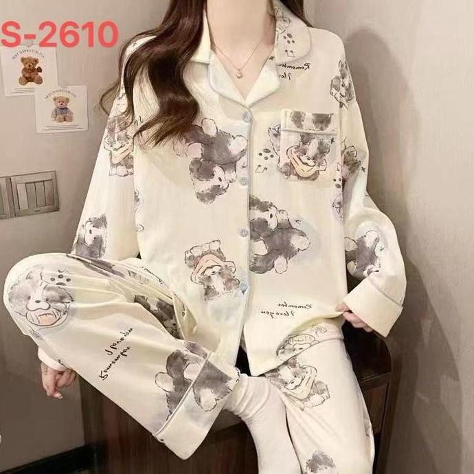 Terbaru Balymory-Piyama Premium | Pajamas Wanita Lengan Panjang Dewasa Jumbo Piyama Baju Tidur Kerah
