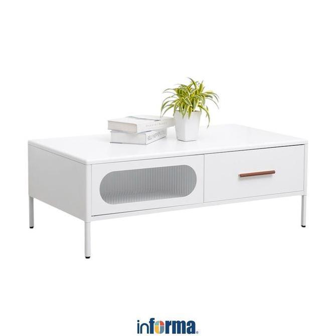 Informa Jasper Meja Tamu Rectangle - Putih Matte Meja Ruang Keluarga Mebel Santai Laci Penyimpanan K