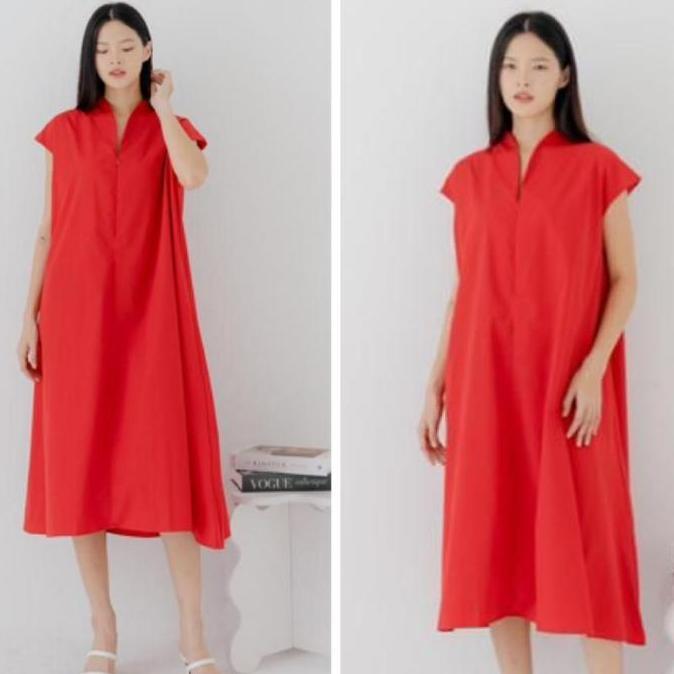 BL136 - DRESS PREMIUM / DRESS SLETING LENGAN PENDEK / DRESS MERAH NATAL PUTIH 799