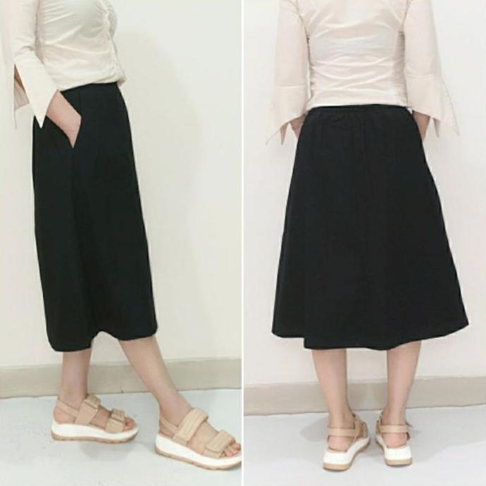 Rok Wanita Midi Skirt Katun Polos Model A Line Panjang 7/8, Alena Skirt# Casual ZS