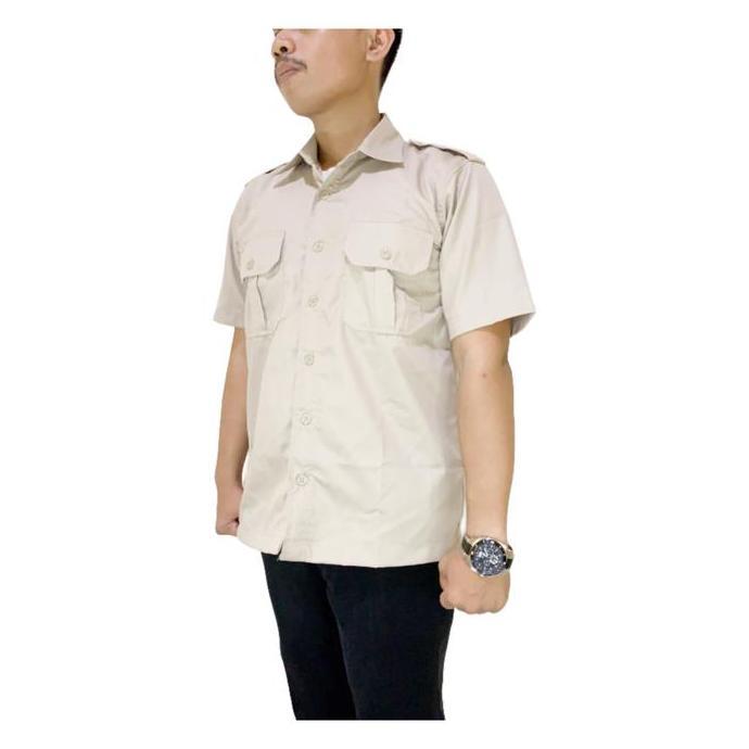Baju Kemeja PDL Lengan Pendek Cream PDH Safari Seragam Kerja Pria ASN LM